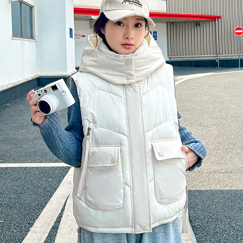 2025 Big Pocket Loose Hooded V - Puffer Vest Fashion Women avis et prix