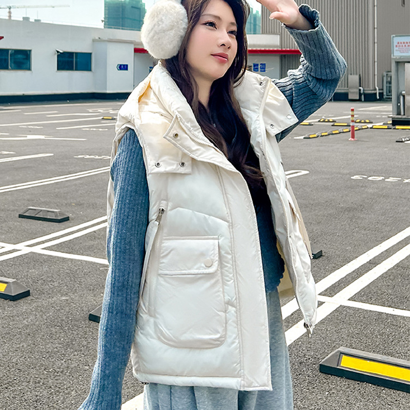 2025 Big Pocket Loose Hooded V - Puffer Vest Fashion Women avis et prix