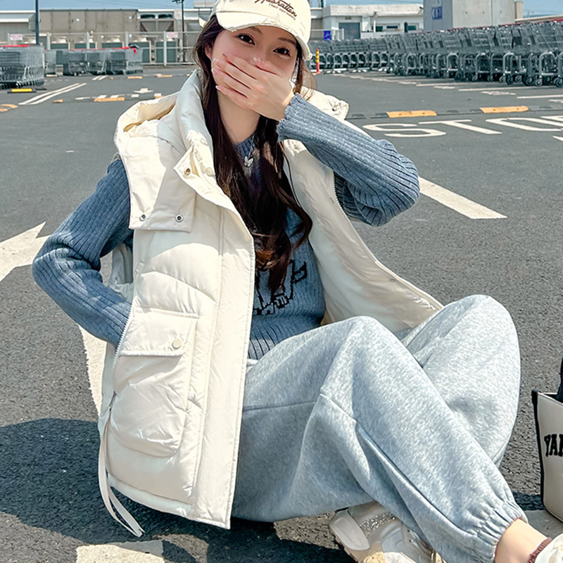2025 Big Pocket Loose Hooded V - Puffer Vest Fashion Women avis et prix