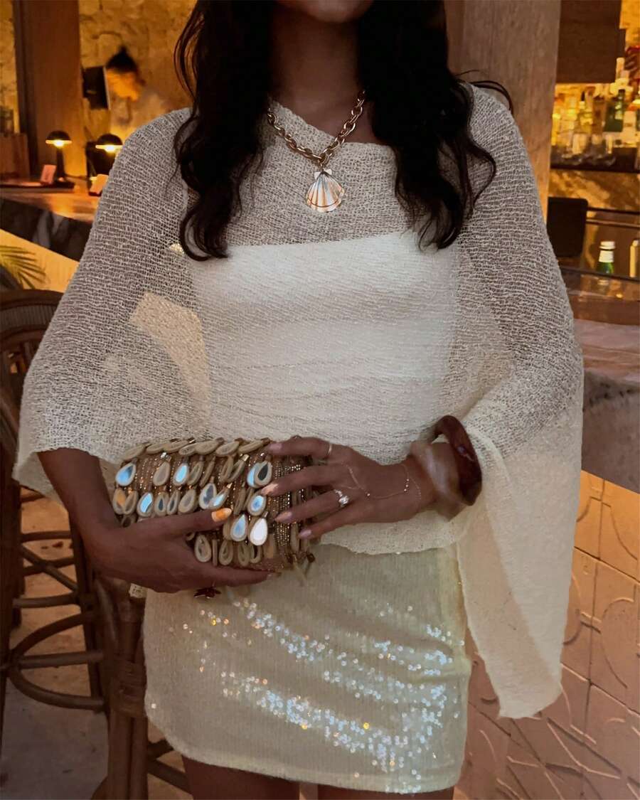 Women Sheer Knit Poncho Shrug  - Asymmetric Top Women avis et prix