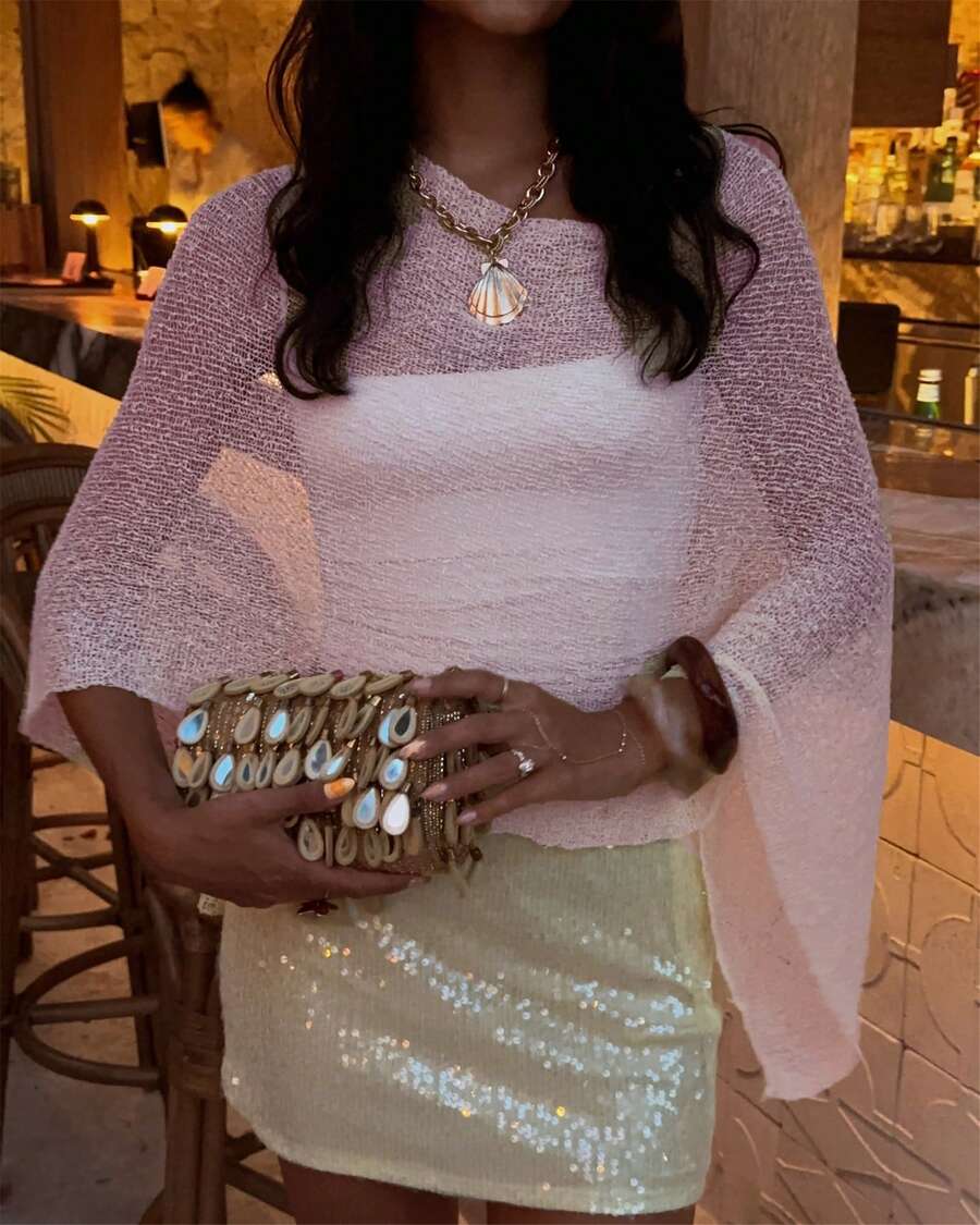 Women Sheer Knit Poncho Shrug  - Asymmetric Top Women avis et prix