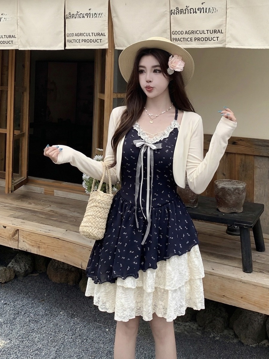 plus Size Floral Lace Trim  Kn - Belted Shirt Dress avis et prix