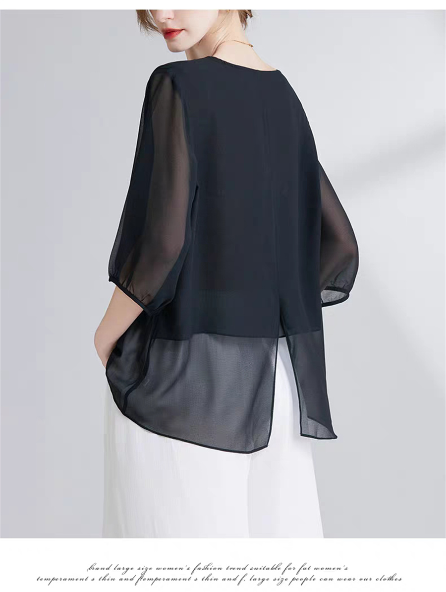 Korean Style Chiffon Plus-Size - Asymmetric Top Women avis et prix