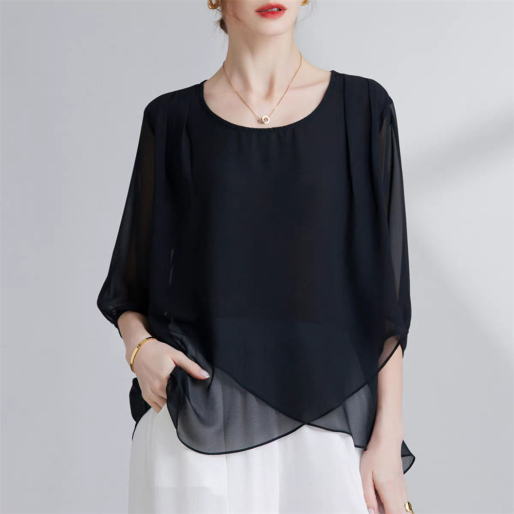 Korean Style Chiffon Plus-Size - Asymmetric Top Women avis et prix